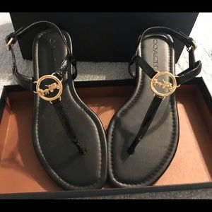 Coach black pattern leather Jazmin sandal